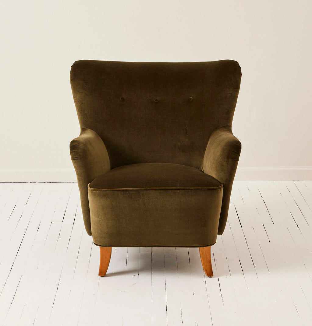 SOLD Danish Easy Chairs Mid Century Modern in Velvet 1940's