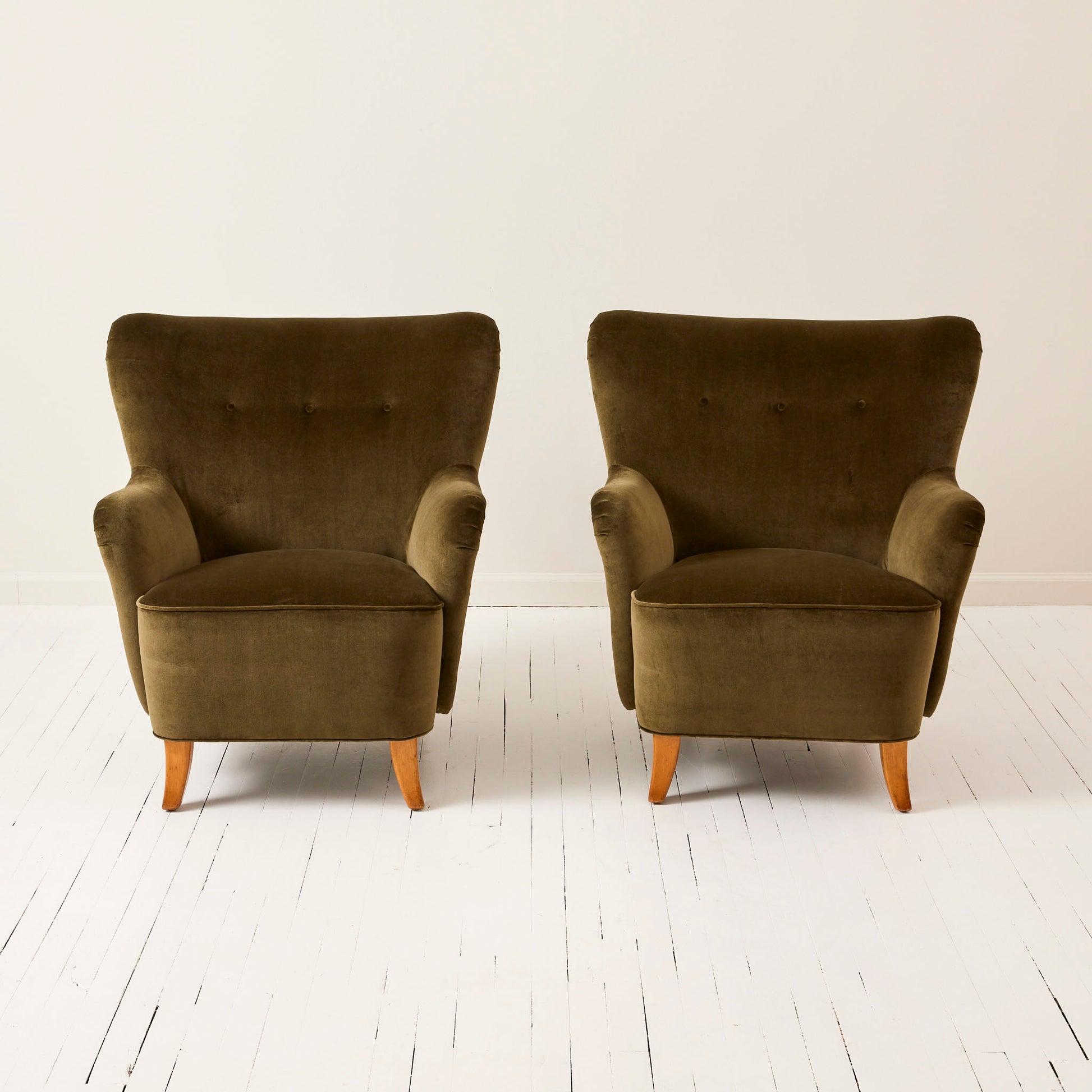 SOLD Danish Mid Century Moder Easy Chairs n in Velvet 1940's, a Pair