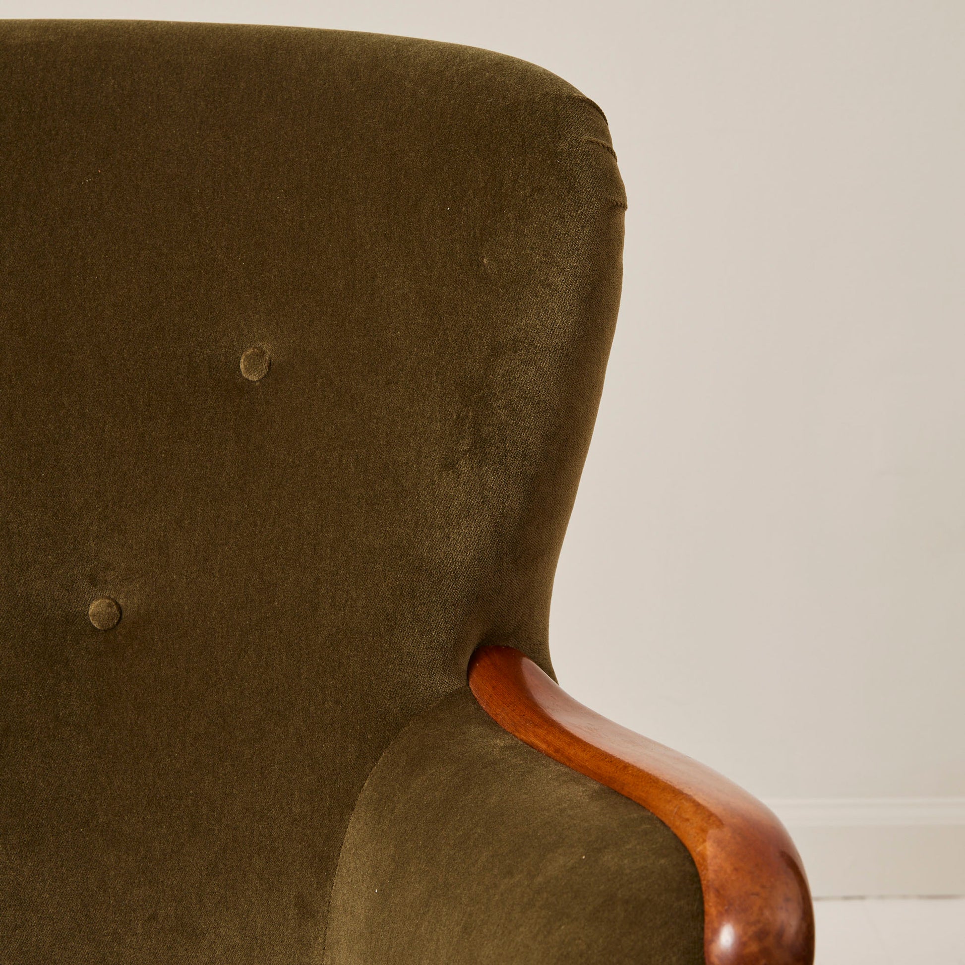 Swedish Mid Century 1950s Velvet Lounge Chairs With Lacquered Arms, a Pair