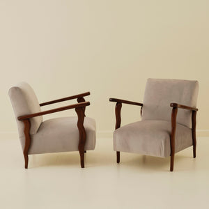 Italian Art Deco Wavy Wood Armchairs, a Pair, 1940s