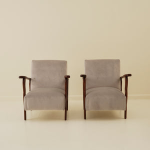 Italian Art Deco Wavy Wood Armchairs, a Pair, 1940s
