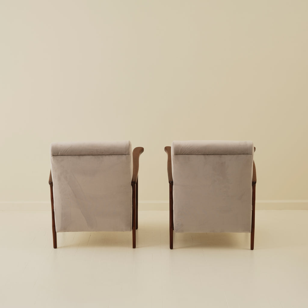 Italian Art Deco Wavy Wood Armchairs, a Pair, 1940s