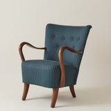 Alfred Christiansen Danish Modern Easy Chair in Blue Striped Cotton Fabric, 1940s