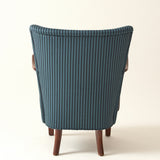 Alfred Christiansen Danish Modern Easy Chair in Blue Striped Cotton Fabric, 1940s