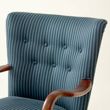 Alfred Christiansen Danish Modern Easy Chair in Blue Striped Cotton Fabric, 1940s