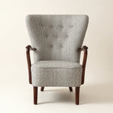Alfred Christiansen High Back Easy Chair 23B in Striped Linen, 1940s