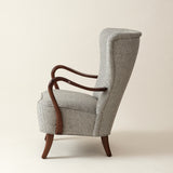 Alfred Christiansen High Back Easy Chair 23B in Striped Linen, 1940s