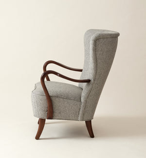 Alfred Christiansen High Back Easy Chair 23B in Striped Linen, 1940s