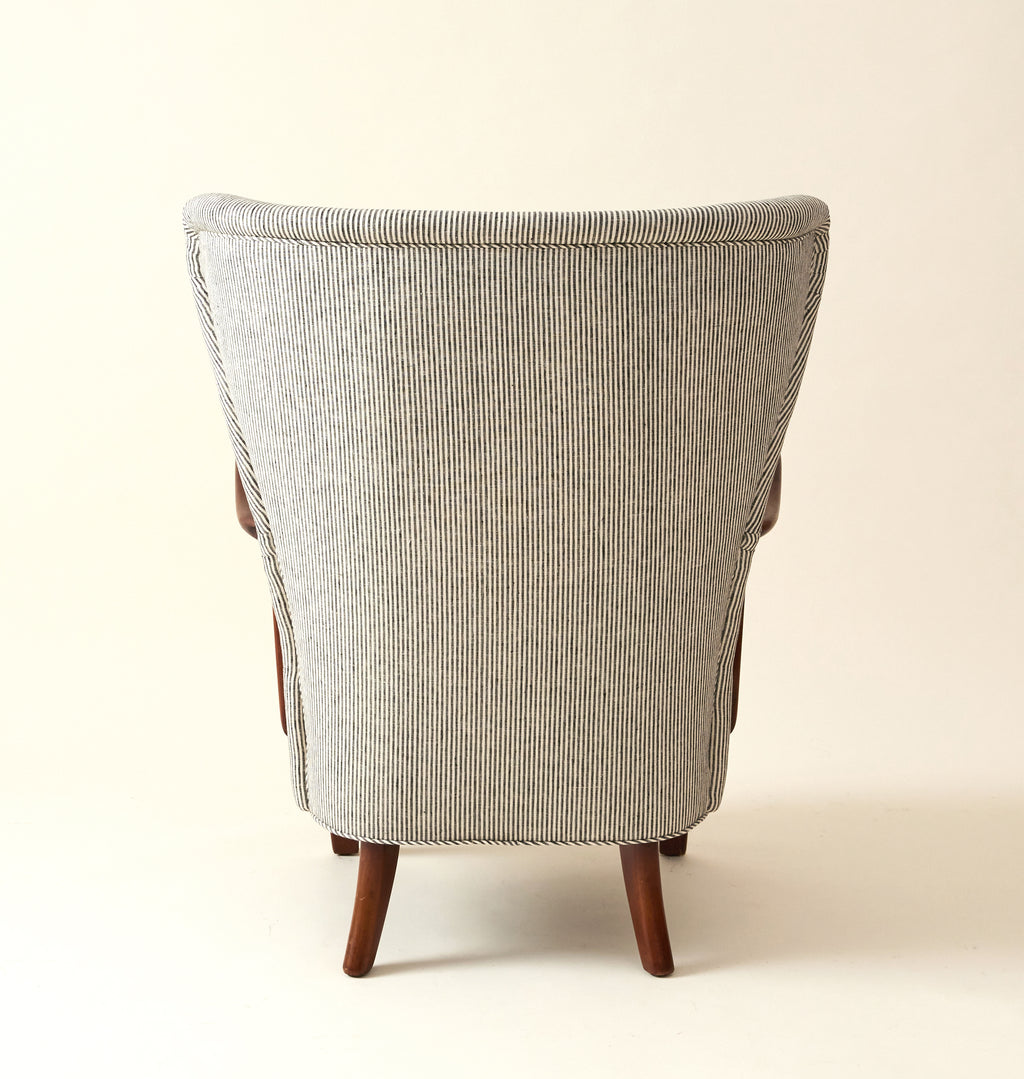 Alfred Christiansen High Back Easy Chair 23B in Striped Linen, 1940s