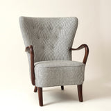 Alfred Christiansen High Back Easy Chair 23B in Striped Linen, 1940s