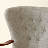 Alfred Christiansen High Back Easy Chair 23B in Striped Linen, 1940s