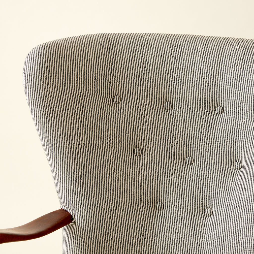 Alfred Christiansen High Back Easy Chair 23B in Striped Linen, 1940s