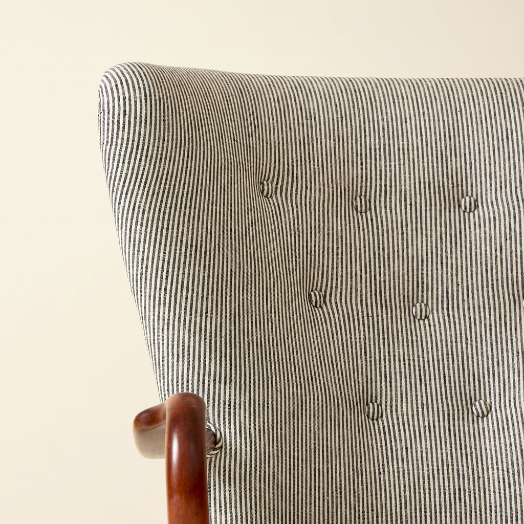 Alfred Christiansen High Back Easy Chair 23B in Striped Linen, 1940s