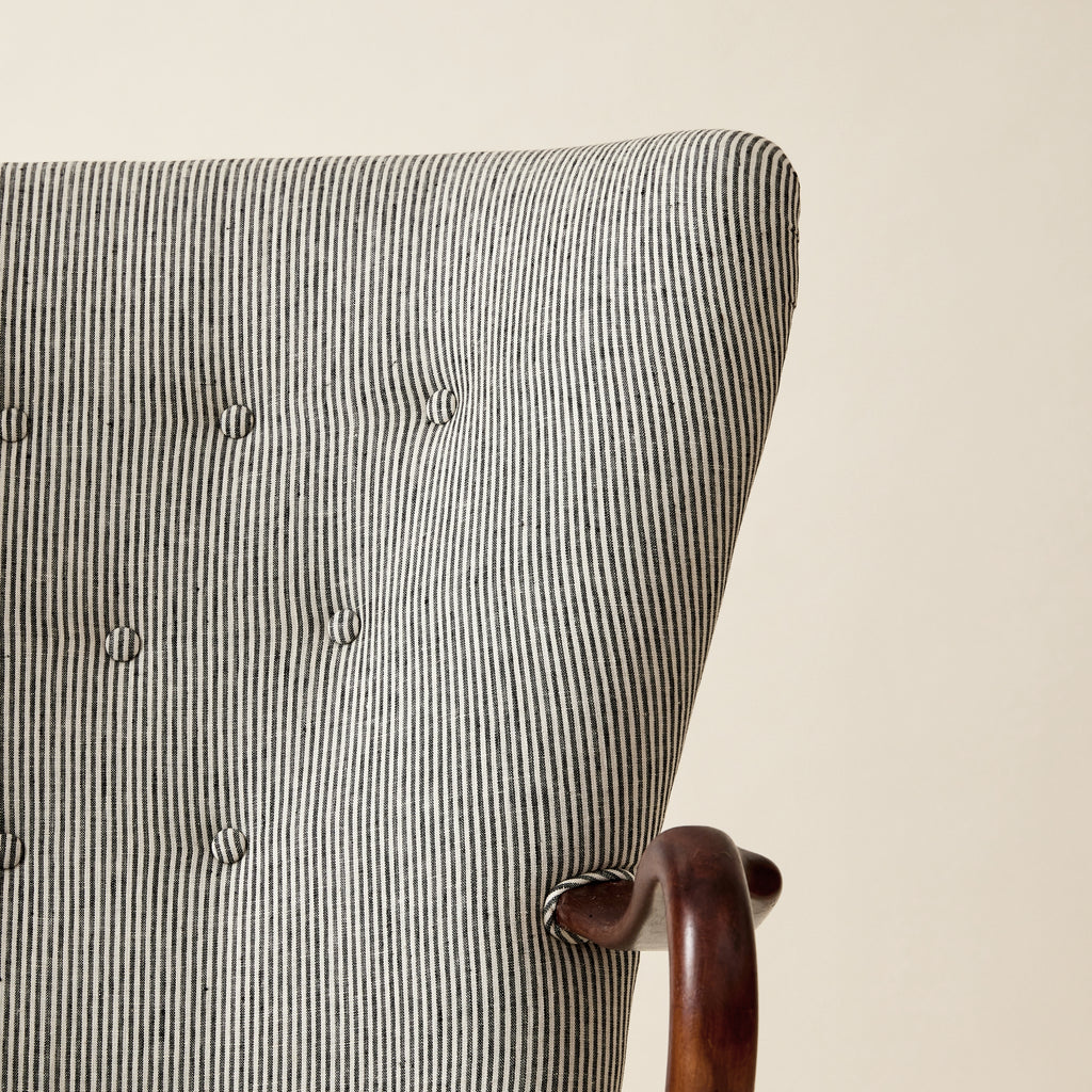 Alfred Christiansen High Back Easy Chair 23B in Striped Linen, 1940s