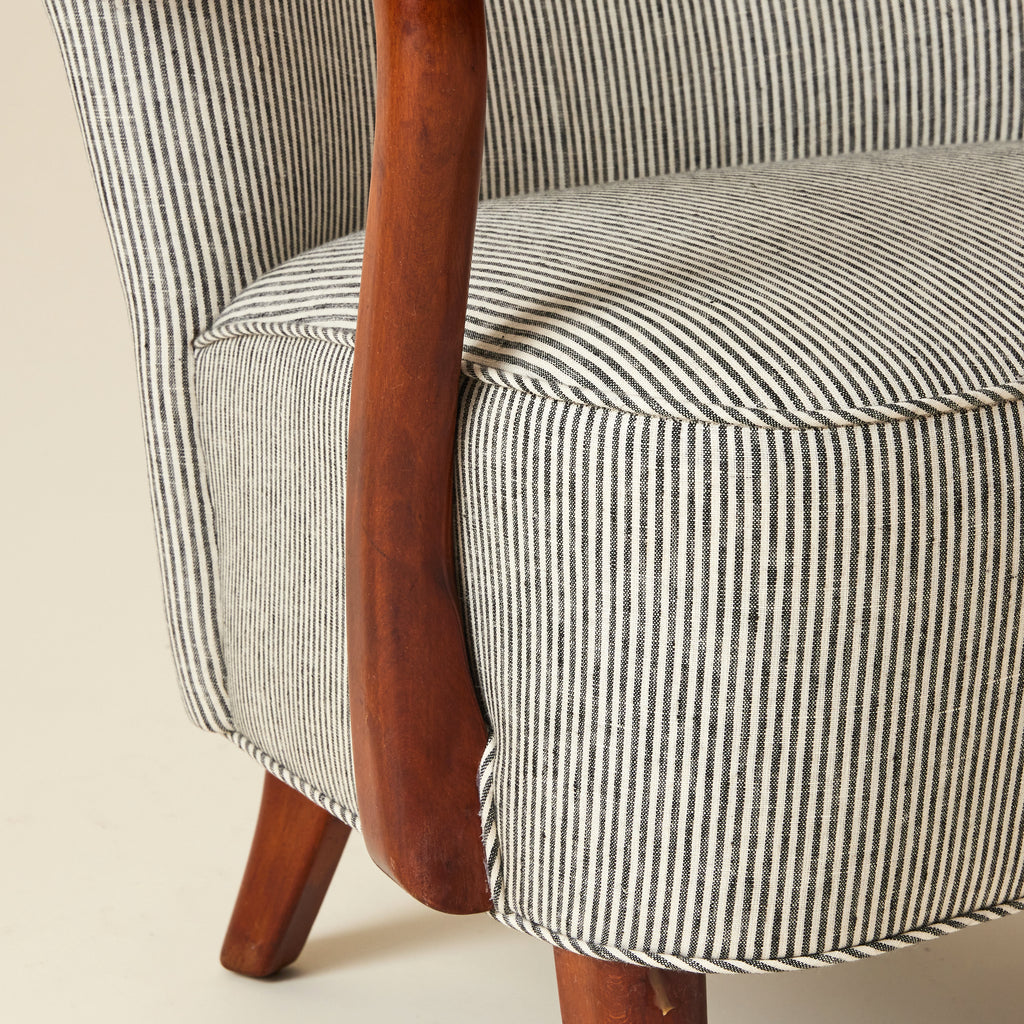 Alfred Christiansen High Back Easy Chair 23B in Striped Linen, 1940s