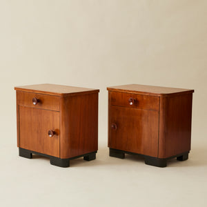 SOLD ! Art Deco Bedside Tables, Ebonized Wood Veneer, 1940's, a pair