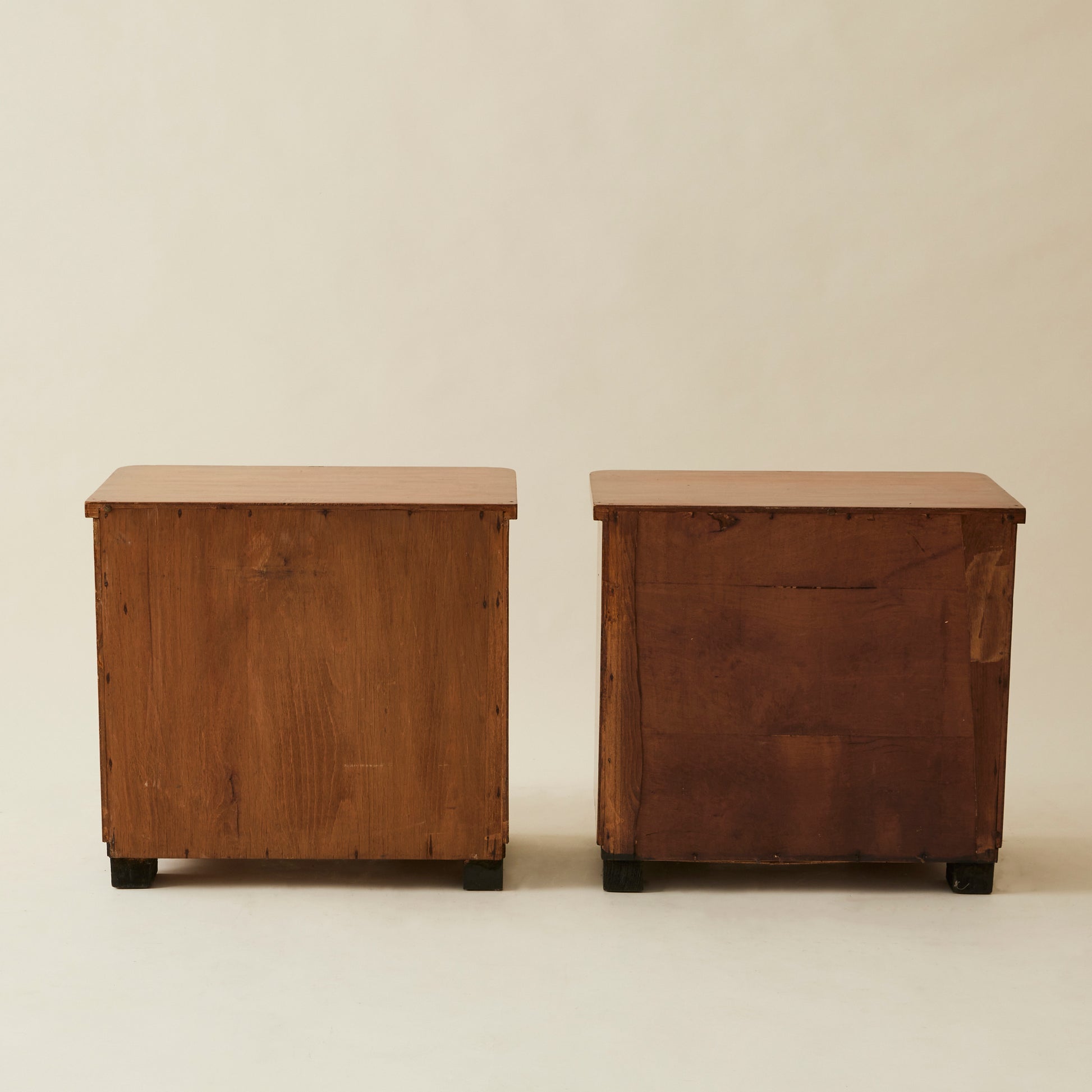 Art Deco Bedside Tables, Ebonized Wood Veneer, 1940's, a pair
