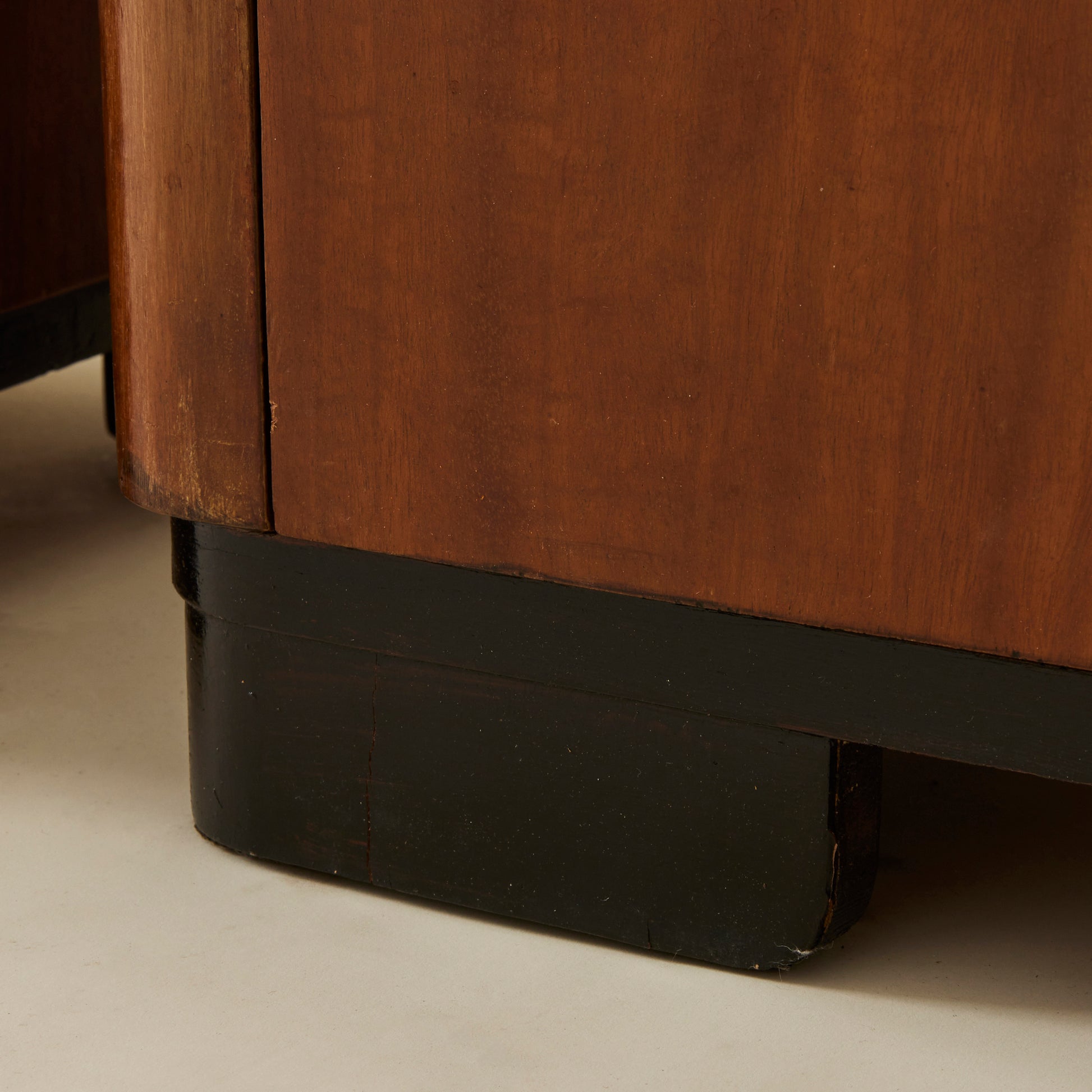 Art Deco Bedside Tables, Ebonized Wood Veneer, 1940's, a pair