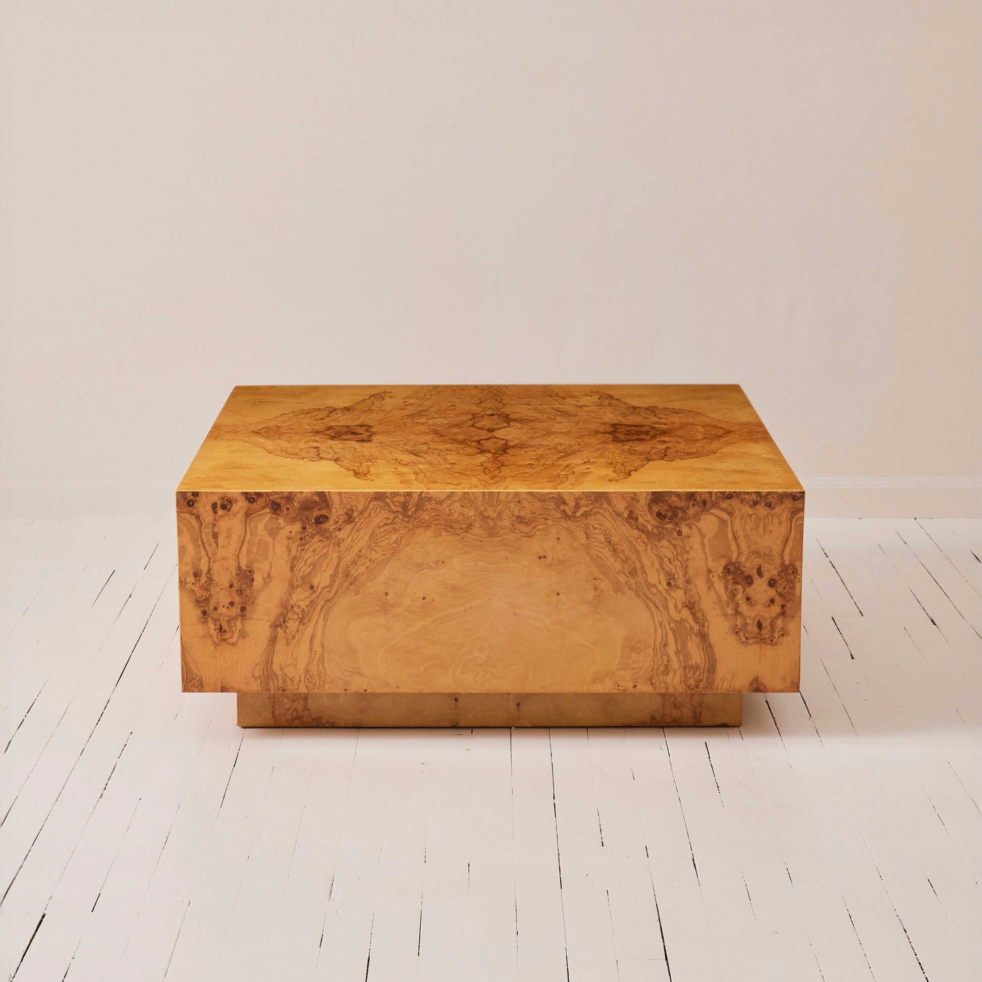 Milo Baughman Style Vintage Mid Century Burl Wood Coffee Table