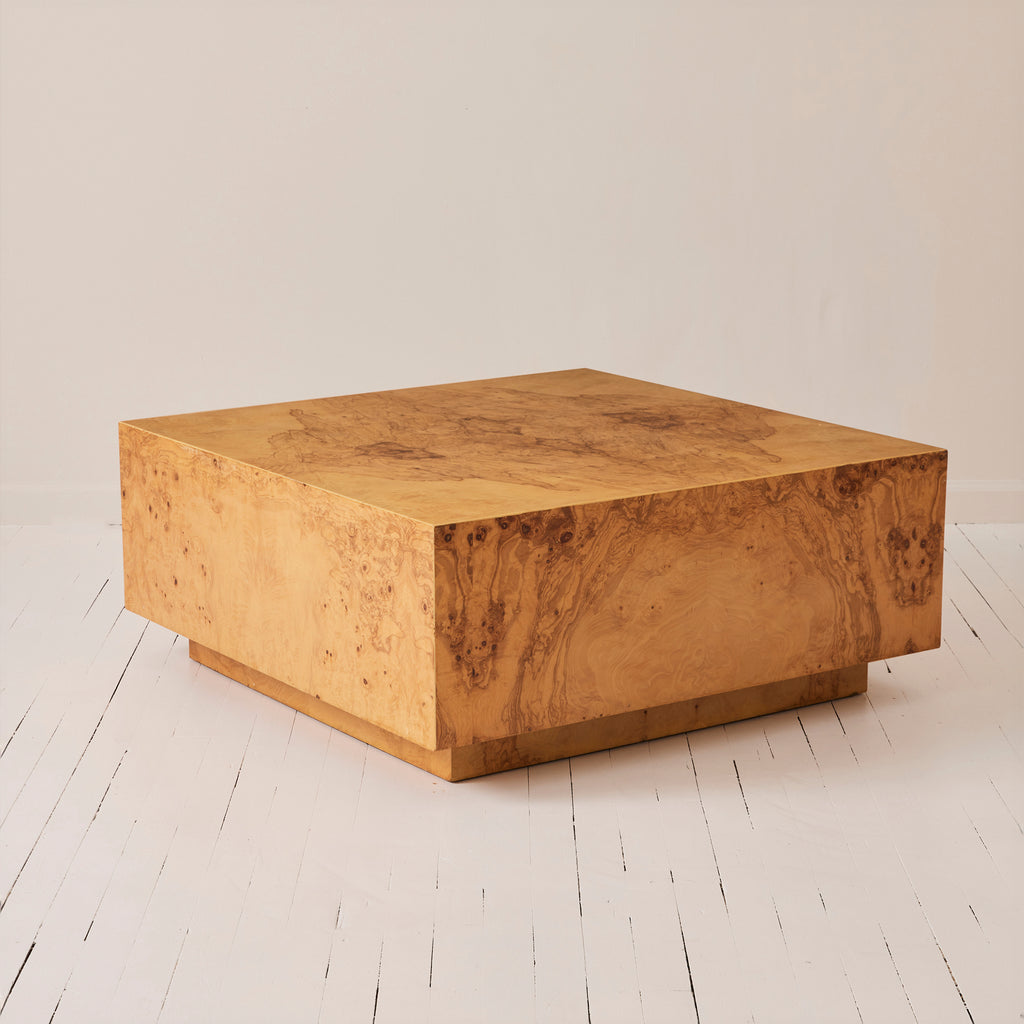 Milo Baughman Style Vintage Mid Century Burl Wood Coffee Table