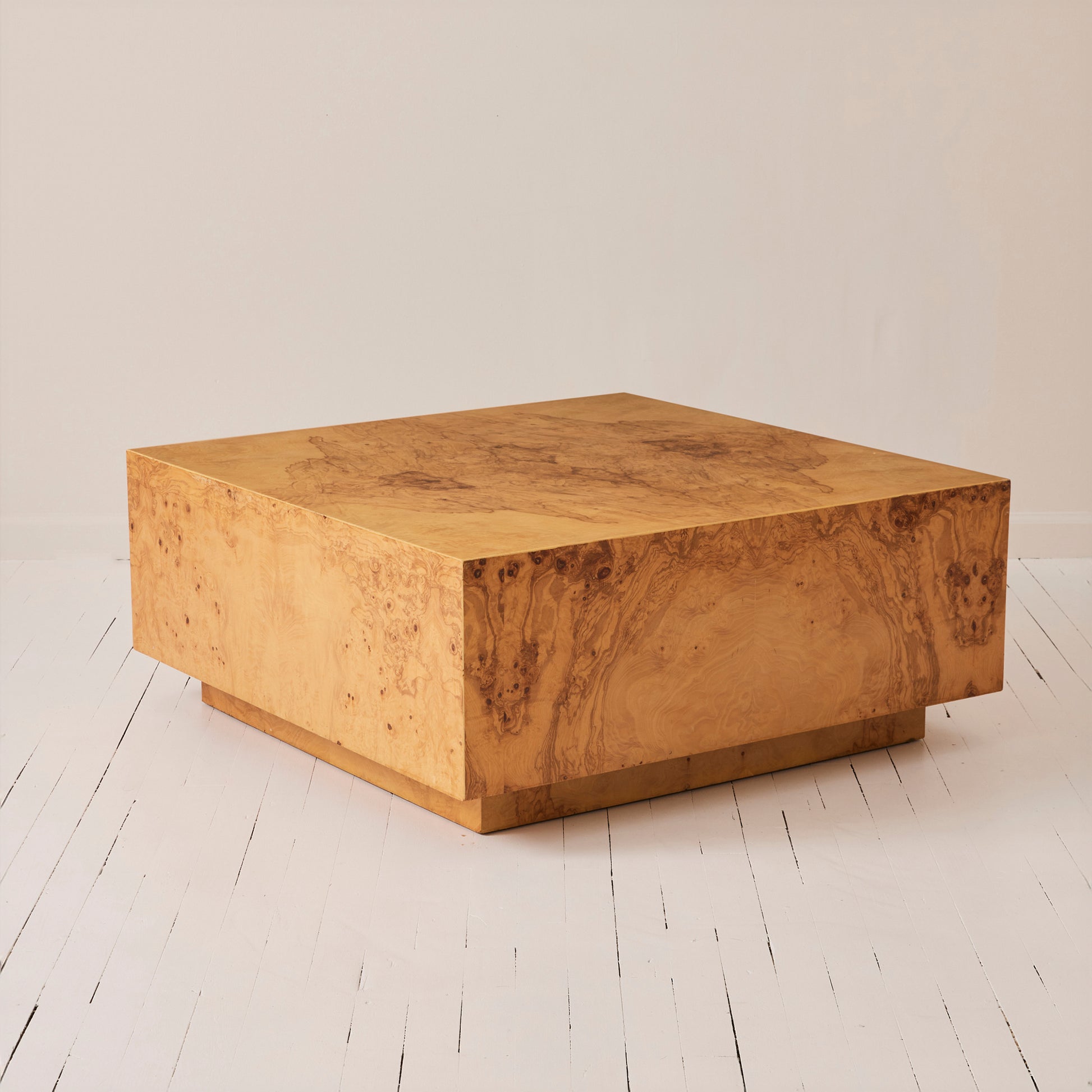 Milo Baughman Style Vintage Mid Century Burl Wood Coffee Table