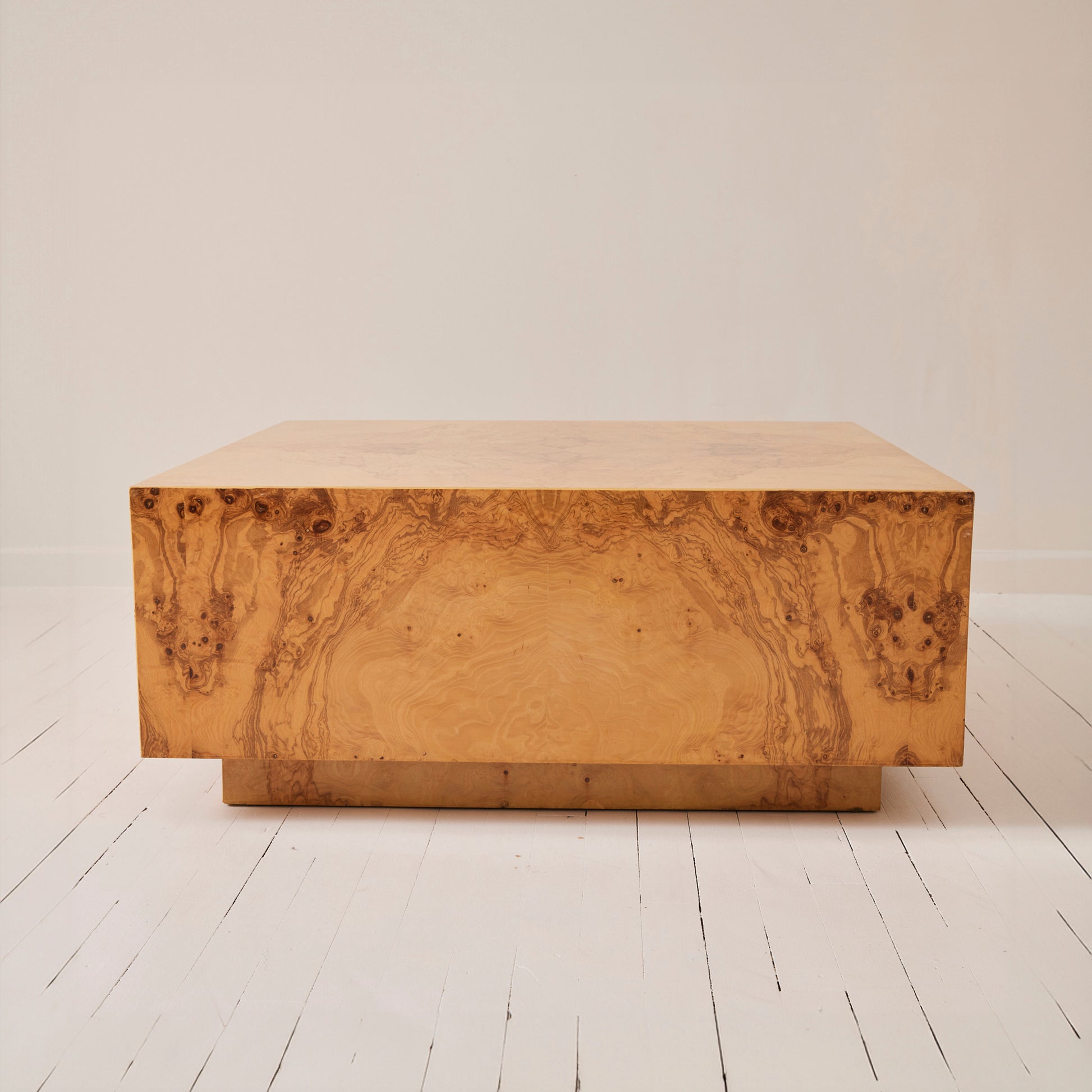 Milo Baughman Style Vintage Mid Century Burl Wood Coffee Table