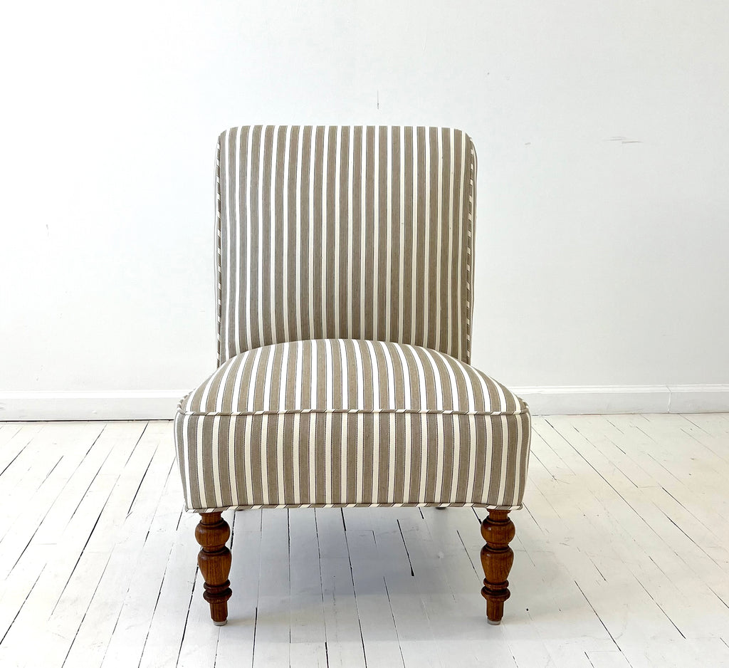 Scandinavian Striped Slipper Lounge Chairs | 20th Century Linen/ Cotton Upholstery, Set of 2