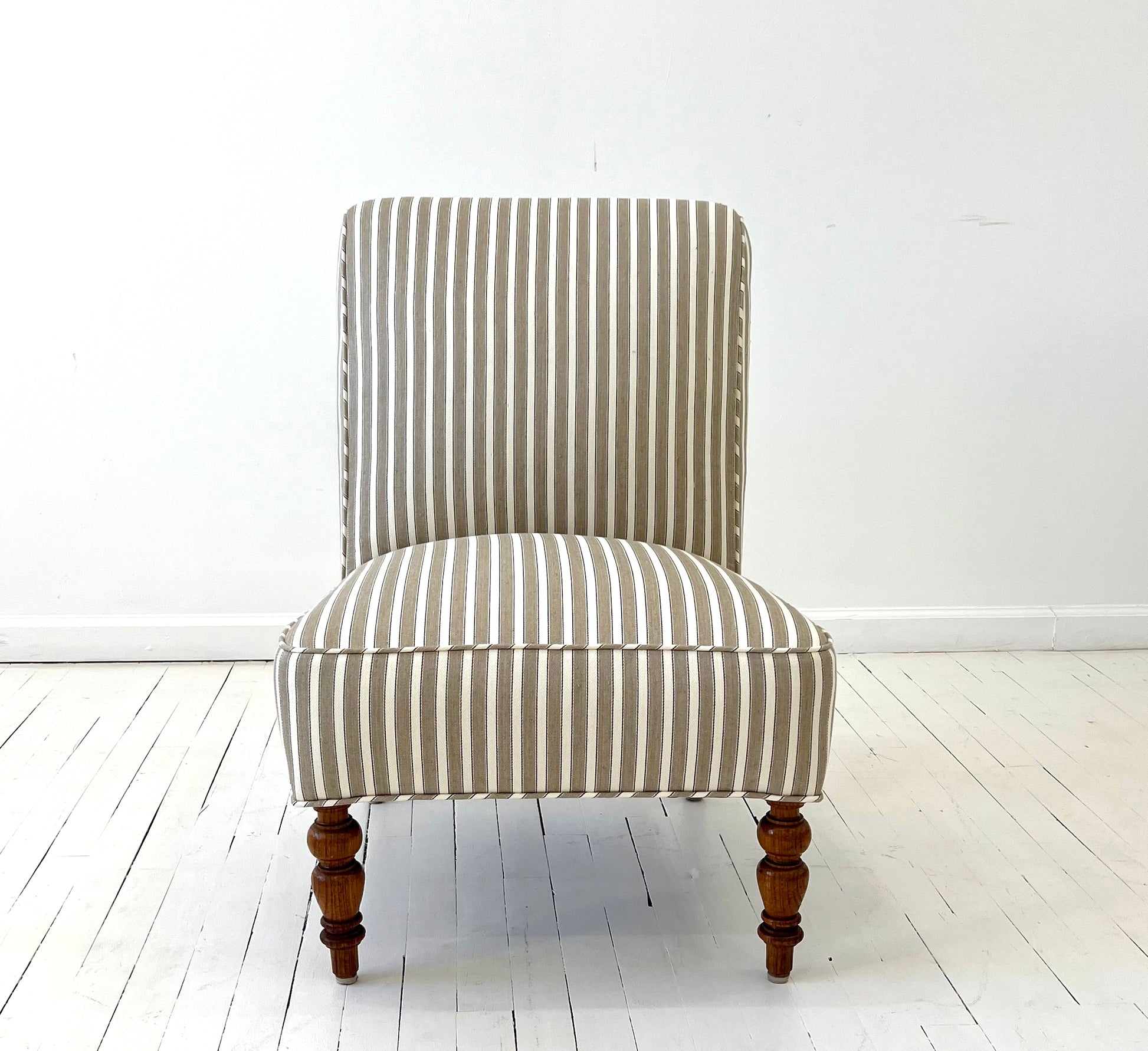 Scandinavian Striped Slipper Lounge Chairs | 20th Century Linen/ Cotton Upholstery, Set of 2