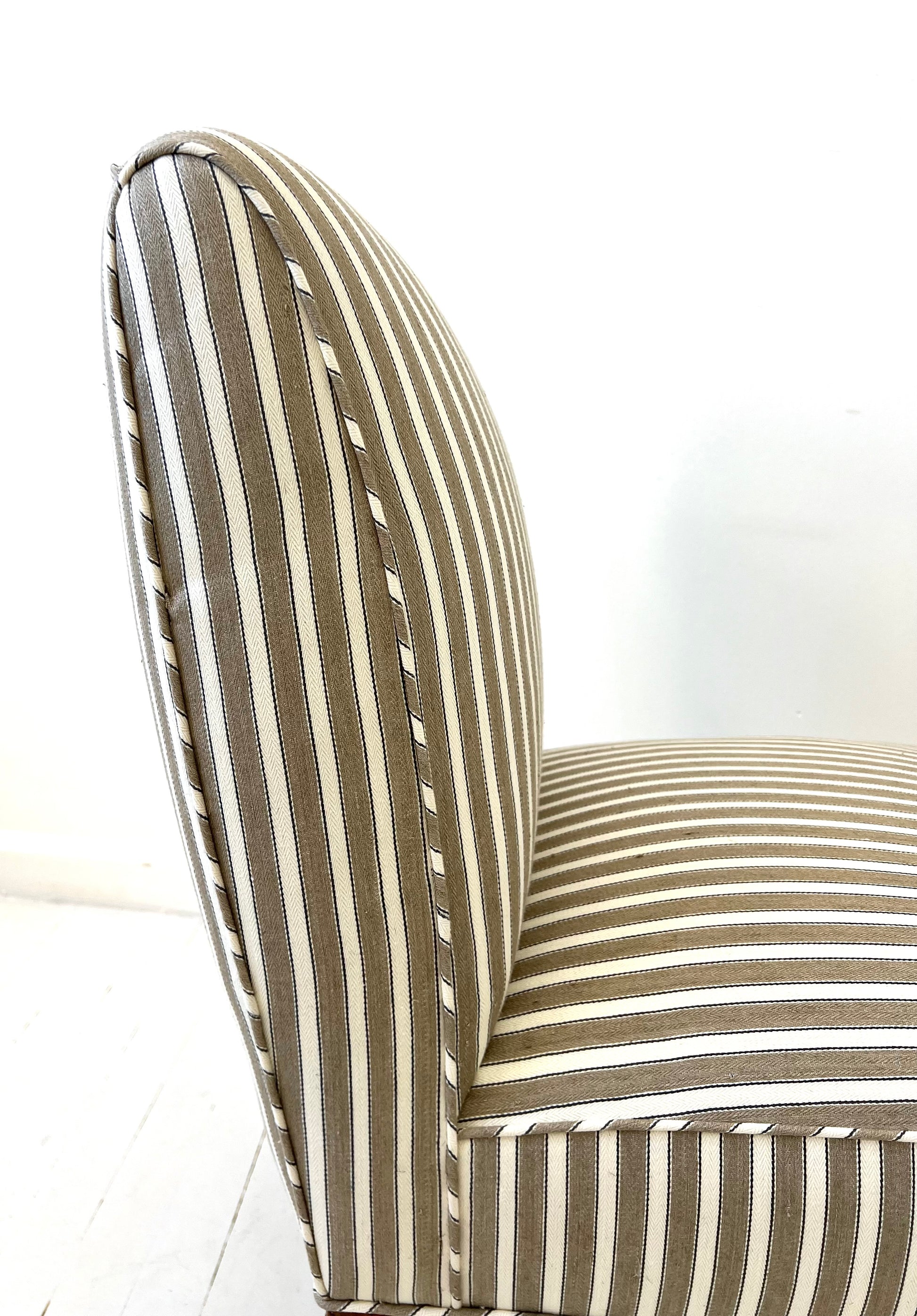 Scandinavian Striped Slipper Lounge Chairs | 20th Century Linen/ Cotton Upholstery, Set of 2