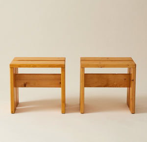 Charlotte Perriand Les Arcs Pine Stools or Side Tables, 1960's, a Pair