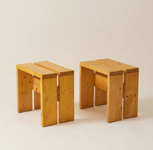 Charlotte Perriand Les Arcs Pine Stools or Side Tables, 1960's, a Pair