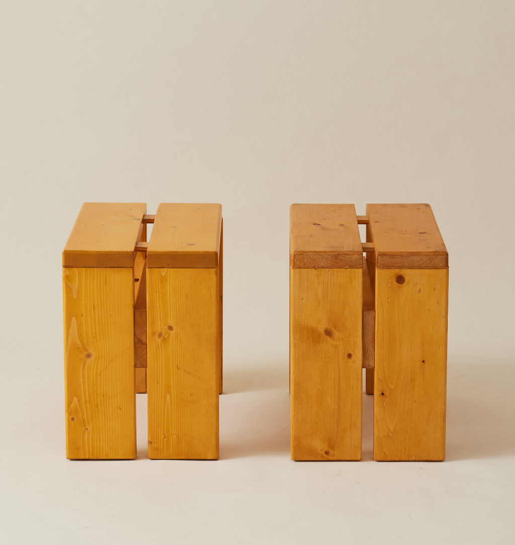 Charlotte Perriand Les Arcs Pine Stools or Side Tables, 1960's, a Pair