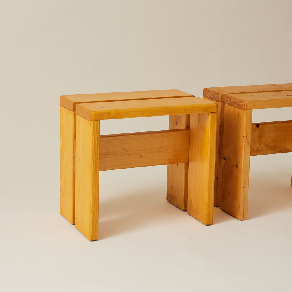 Charlotte Perriand Les Arcs Pine Stools or Side Tables, 1960's, a Pair