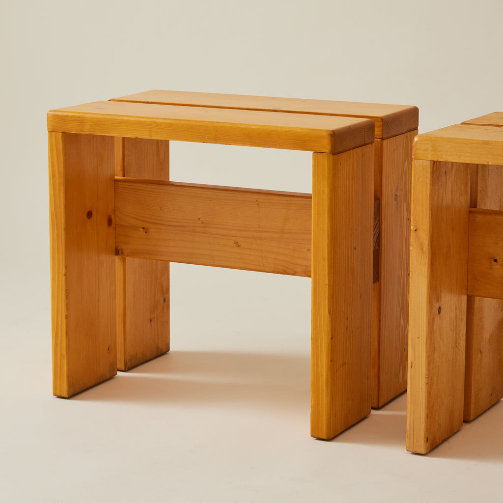 Charlotte Perriand Les Arcs Pine Stools or Side Tables, 1960's, a Pair