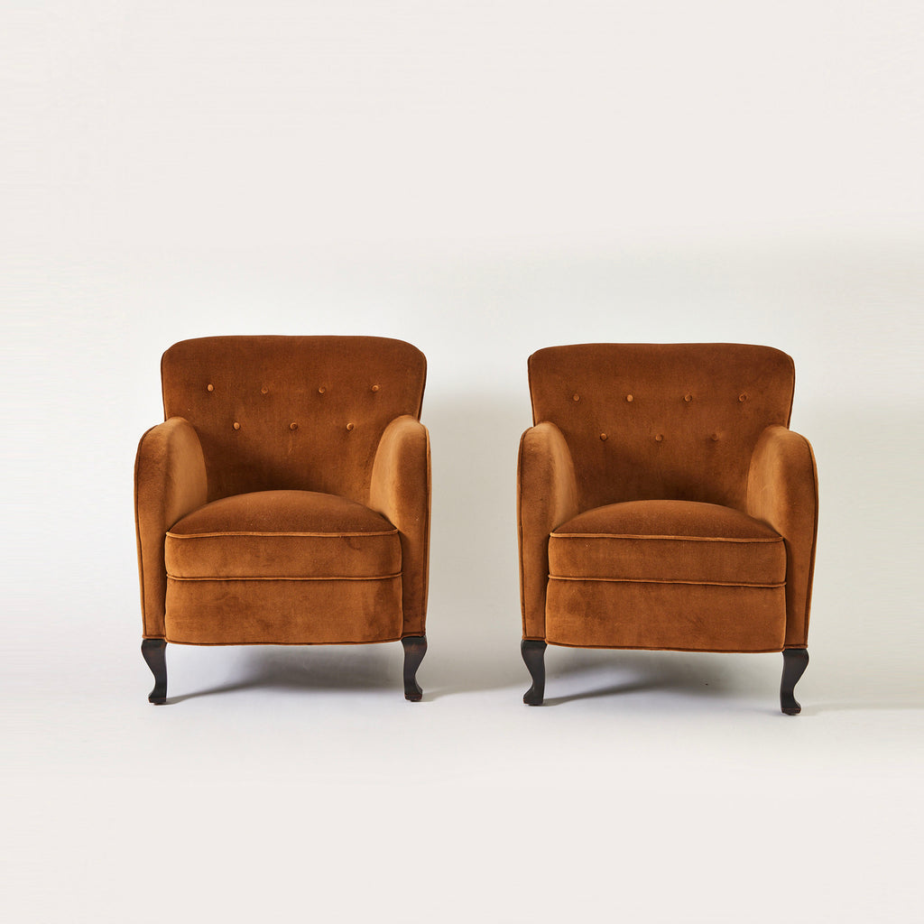 SOLD Swedish Armchairs in Velvet, 1920's/30s