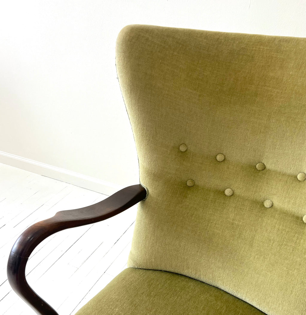 Alfred Christiansen Danish Modern High Back Easy Chair, 1940s, With Curved Open Arms