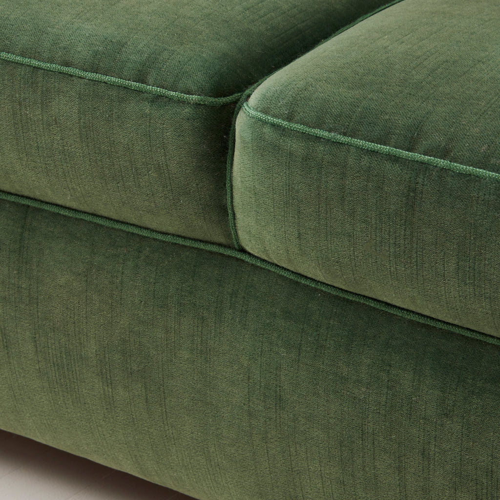 Danish velvet covered three seat sofa with slight curve, 1940's