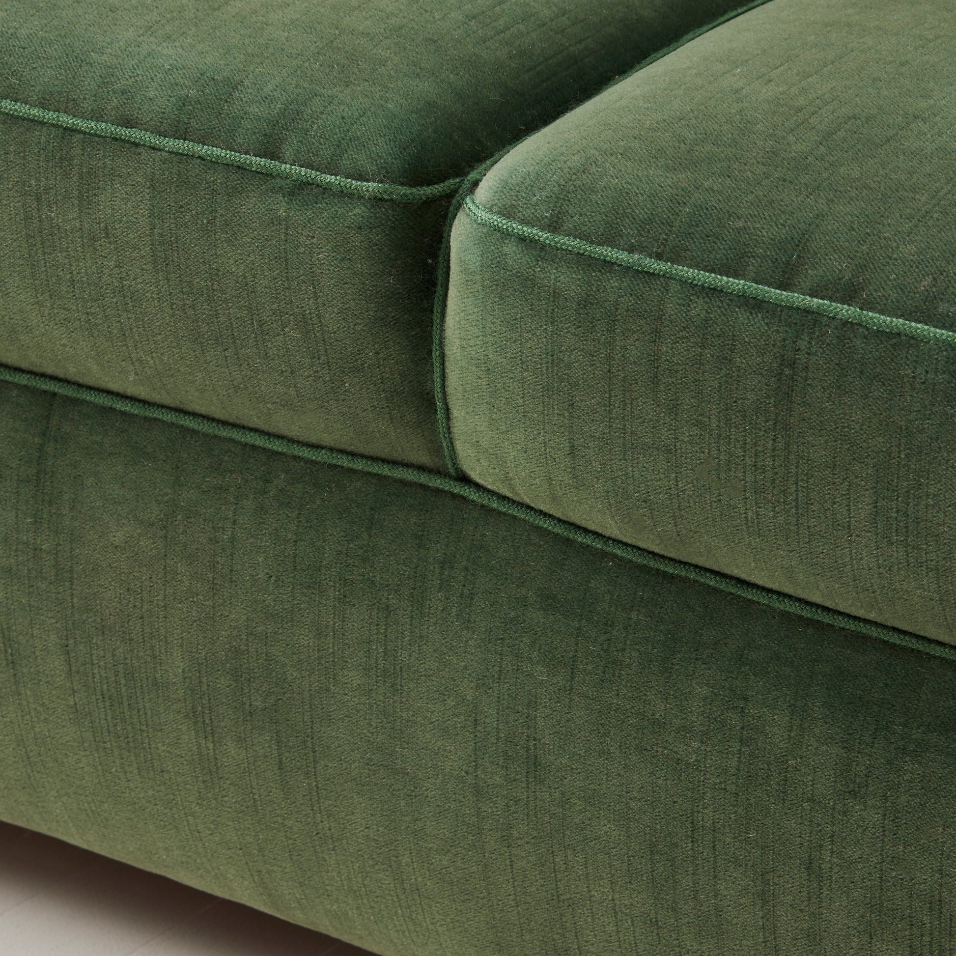 Danish velvet covered three seat sofa with slight curve, 1940's