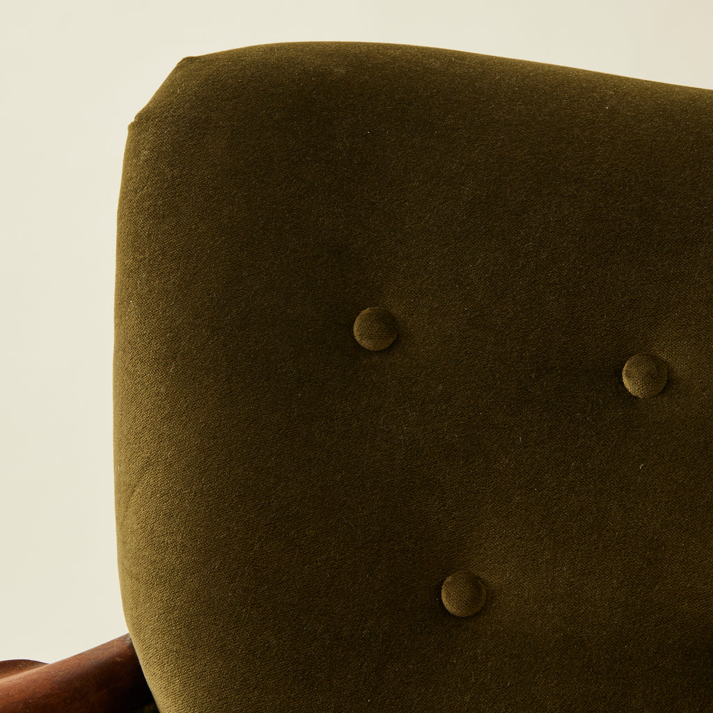 Danish Lounge Chair With Velvet and Wood Trimmed Armrest, 1940's