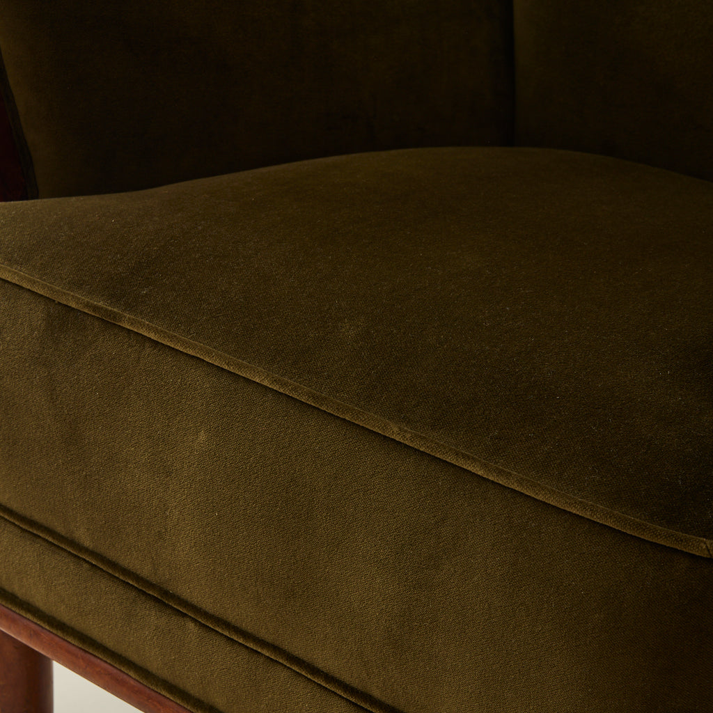 Danish Lounge Chair With Velvet and Wood Trimmed Armrest, 1940's