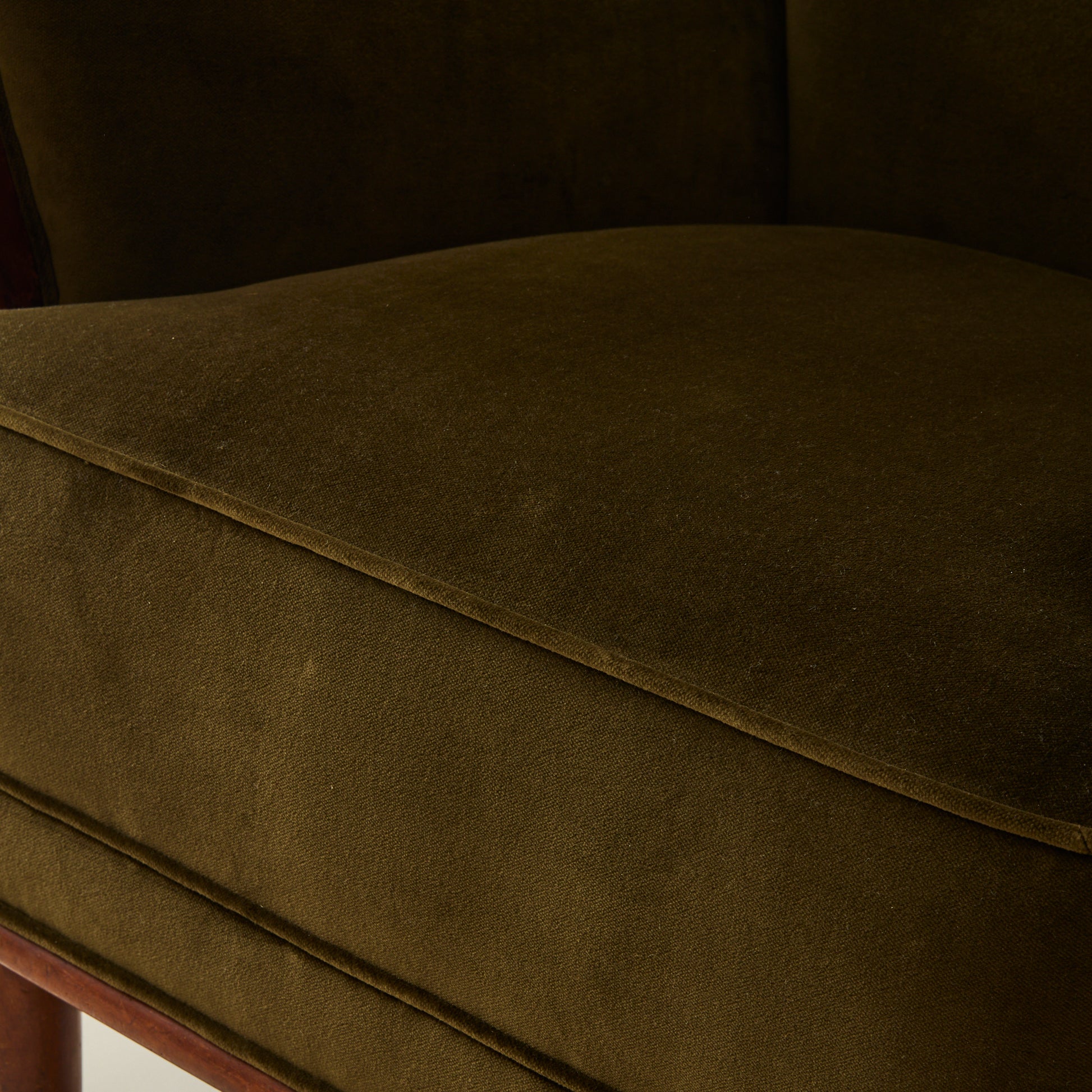 Danish Lounge Chair With Velvet and Wood Trimmed Armrest, 1940's