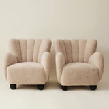 Danish Cabinetmaker Lounge Chairs in Ivory Shearling, 1940's, a pair