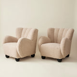 Danish Cabinetmaker Lounge Chairs in Ivory Shearling, 1940's, a pair