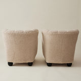 Danish Cabinetmaker Lounge Chairs in Ivory Shearling, 1940's, a pair