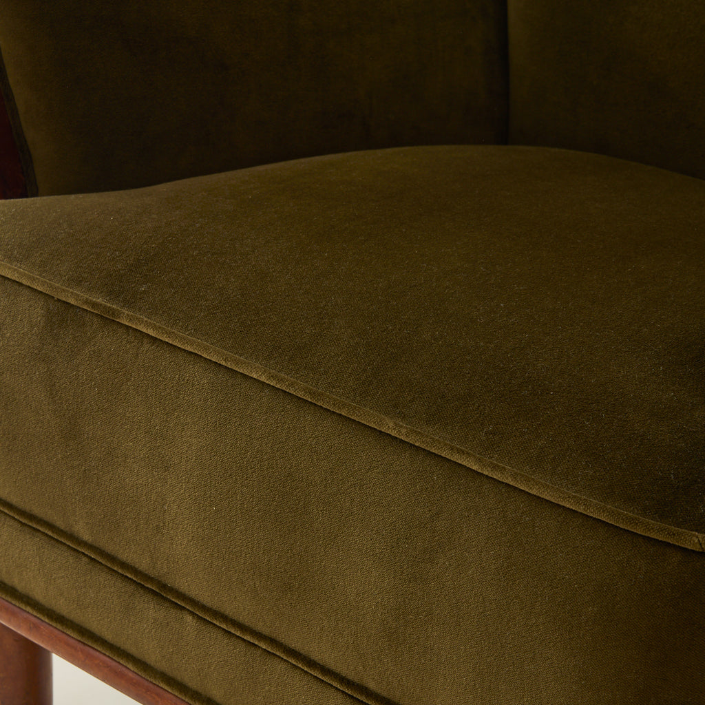 Danish Lounge Chair With Velvet and Wood Trimmed Armrest, 1940's