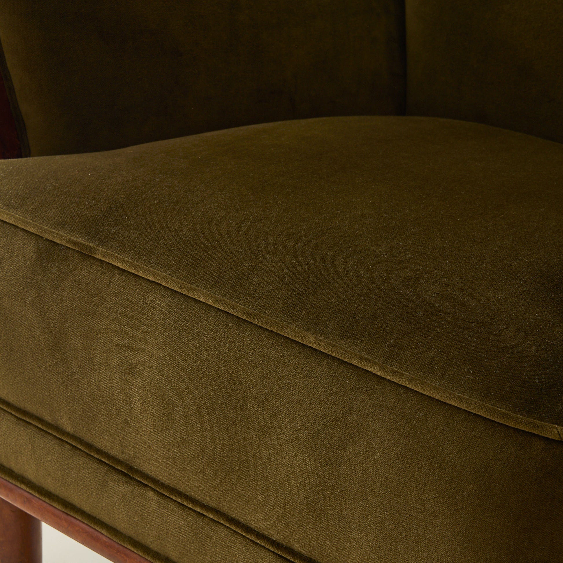 Danish Lounge Chair With Velvet and Wood Trimmed Armrest, 1940's