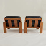 SOLD Esko Pajamies Finnish Leather and Oak "Bonanza" Lounge chairs, 1960's, a pair.