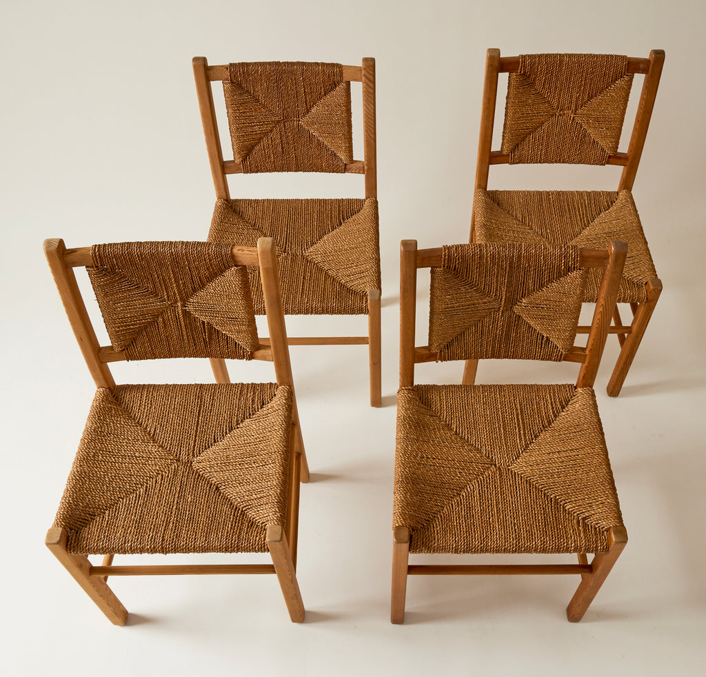 SOLD French Rope and Oak Dining Chairs, 1960's, set of 4