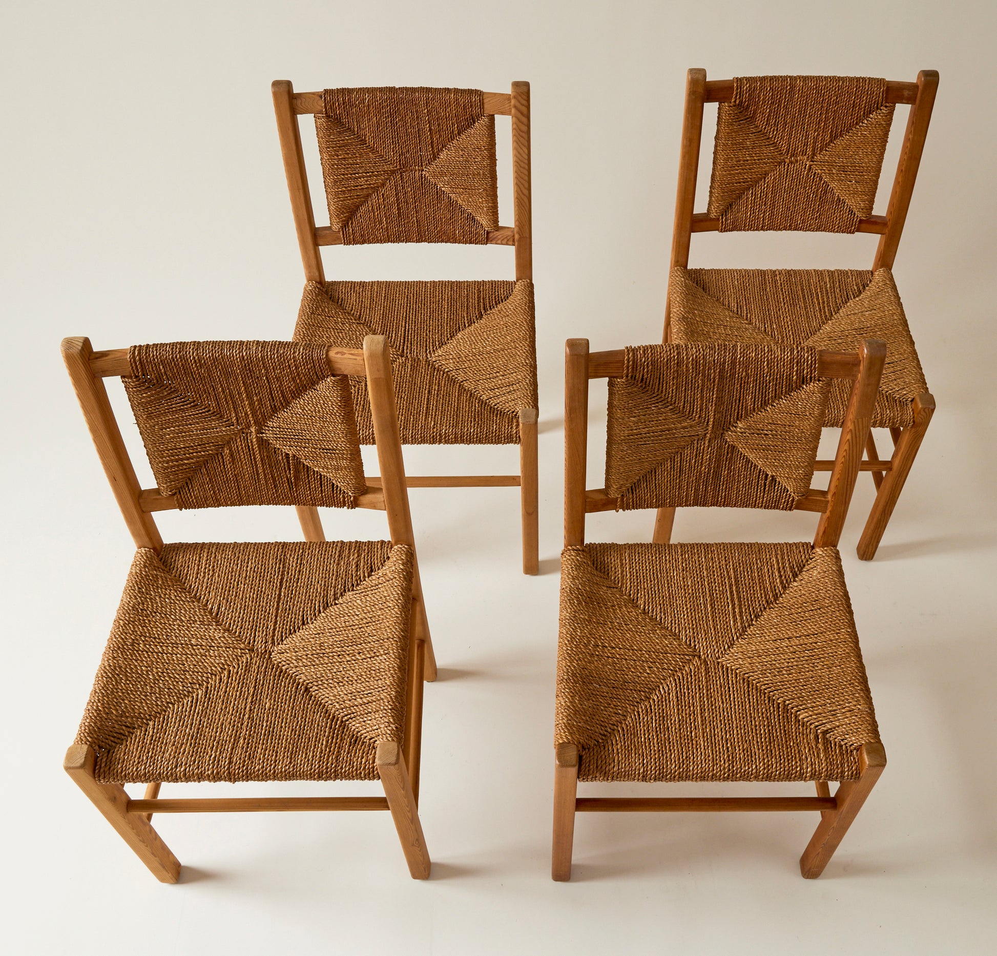 SOLD French Rope and Oak Dining Chairs, 1960's, set of 4
