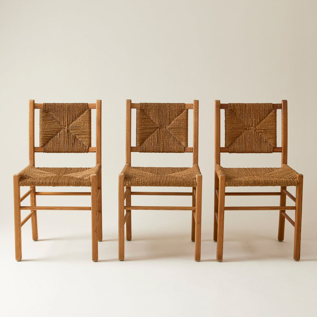 SOLD French Rope and Oak Dining Chairs, 1960's, set of 4